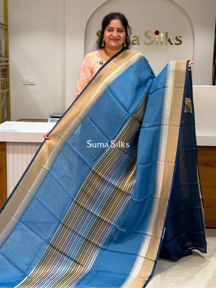 Organza Rangkat Brush Paint Saree Powder Blue Color