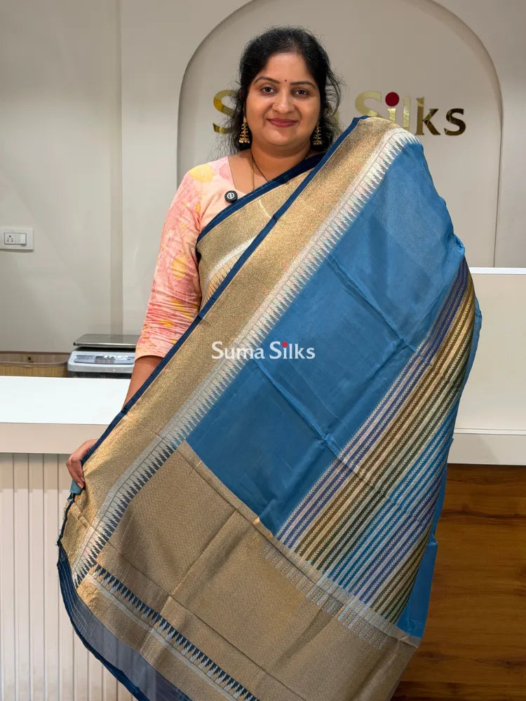 Organza Rangkat Brush Paint Saree Powder Blue Color
