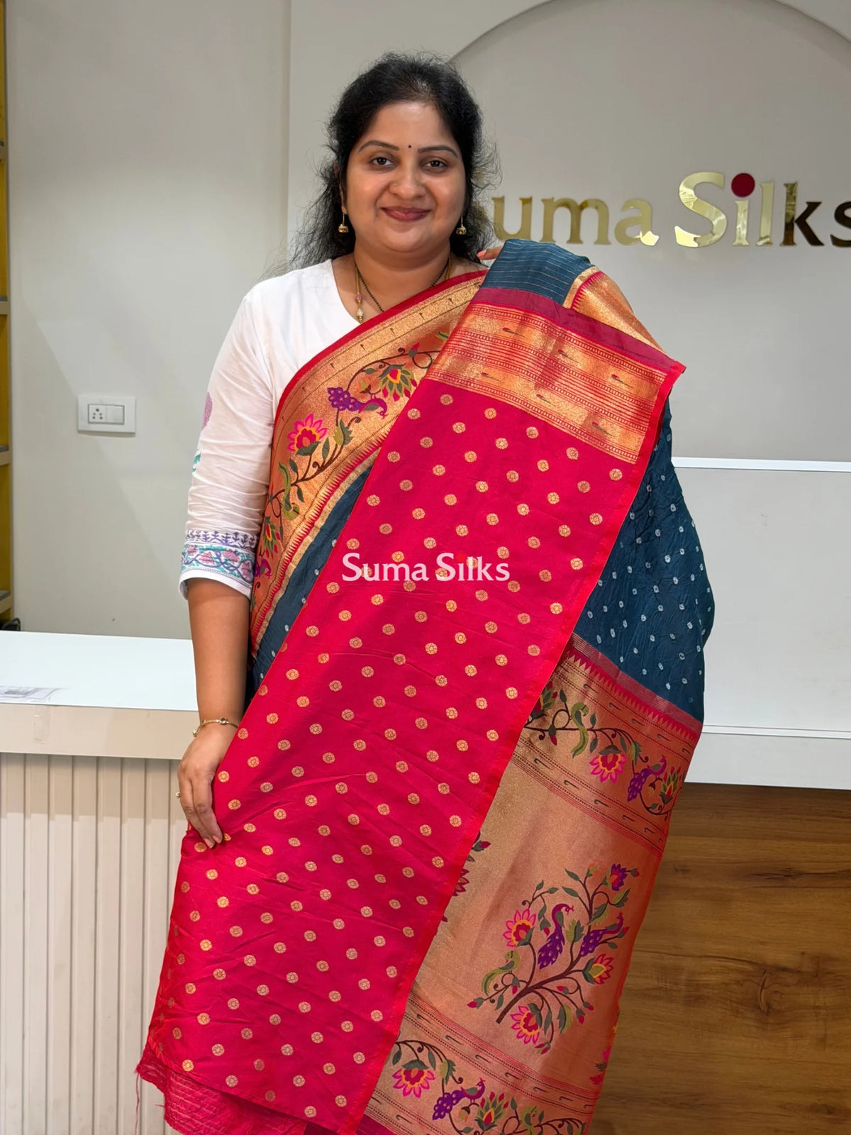 Paithani Bandhani Saree Blue Color