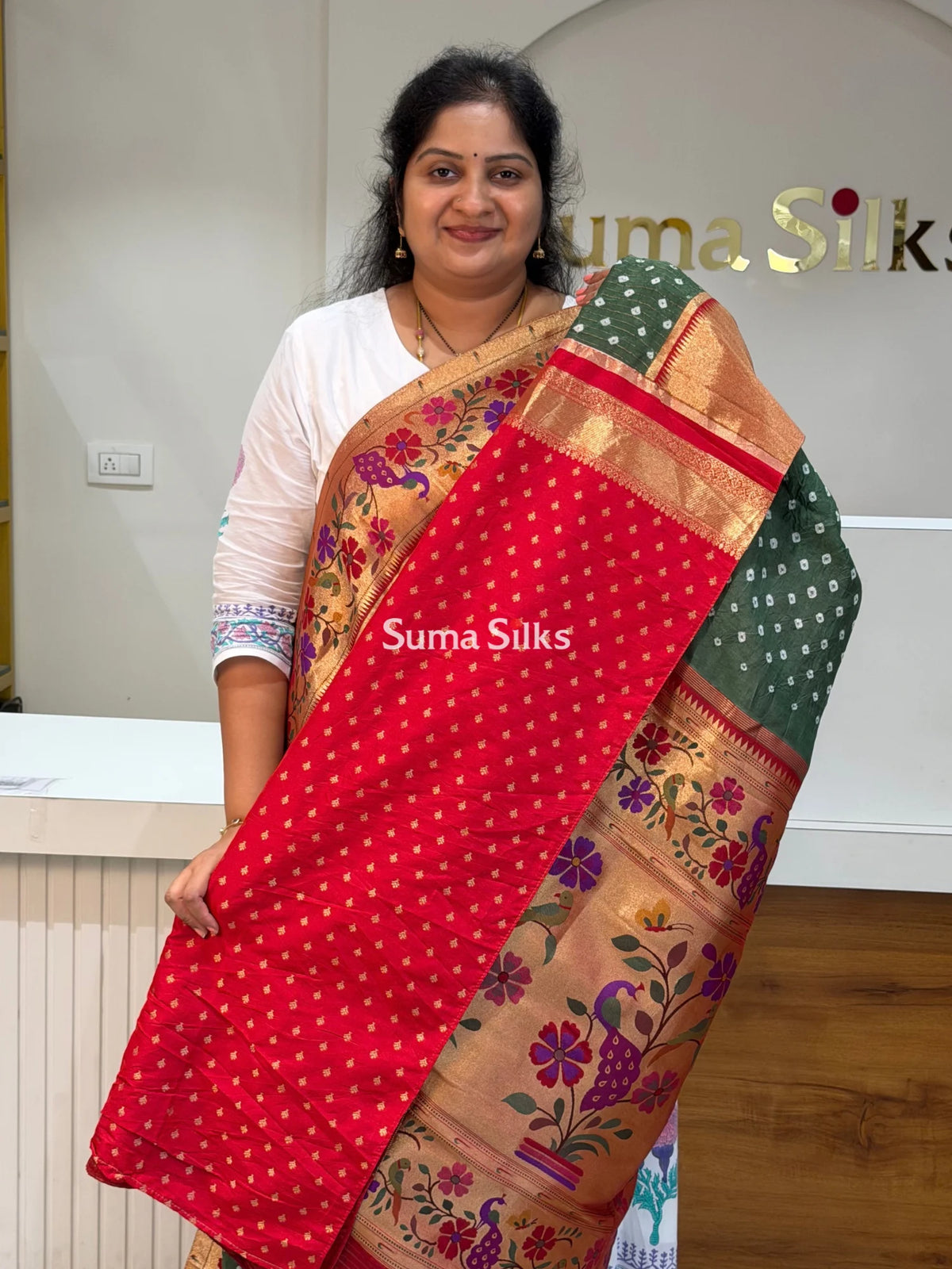 Paithani Bandhani Saree Peacock Blue Color