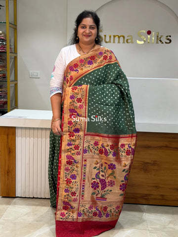 Paithani Bandhani Saree Peacock Blue Color