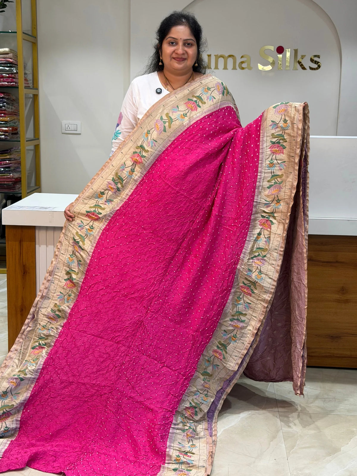 Paithani Bandhani Saree Pink Color