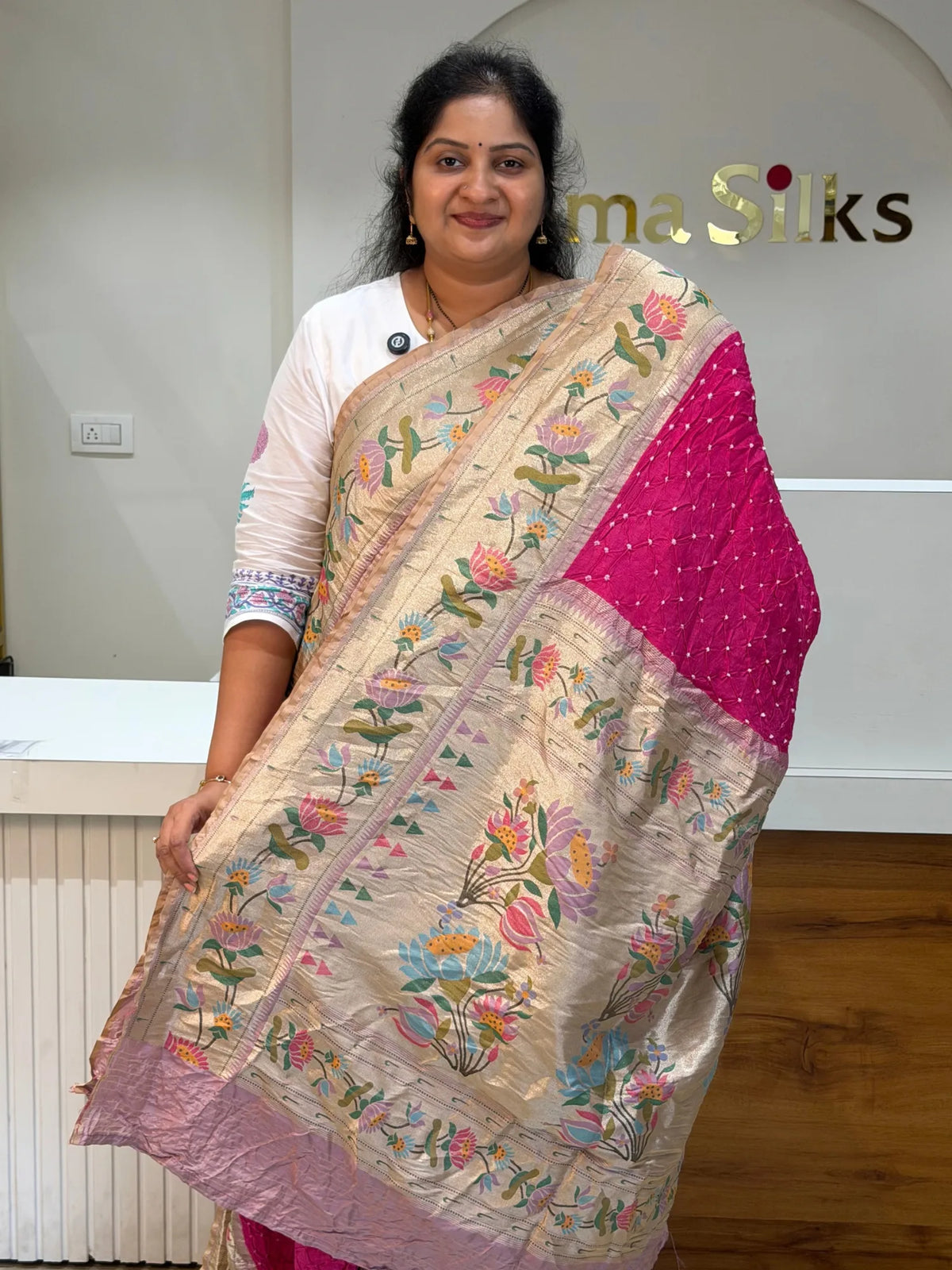 Paithani Bandhani Saree Pink Color