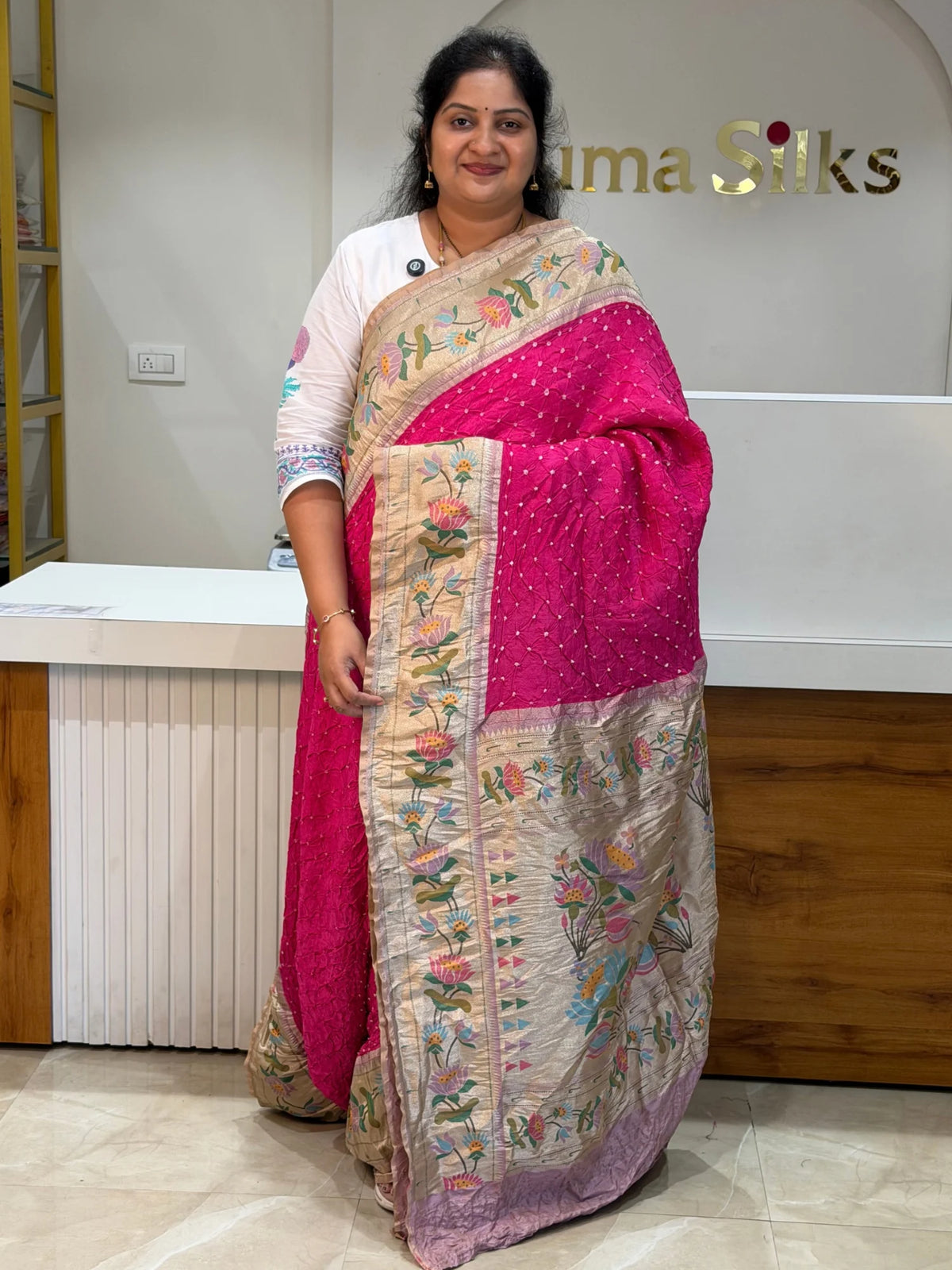 Paithani Bandhani Saree Pink Color