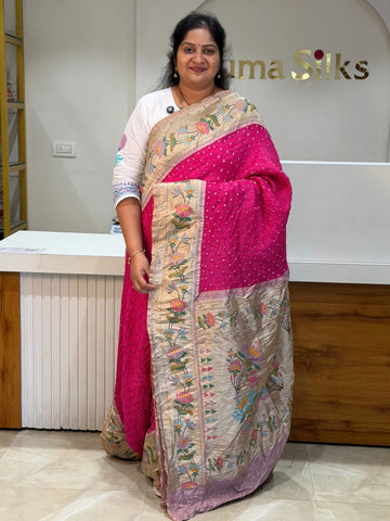 Paithani Bandhani Saree Pink Color