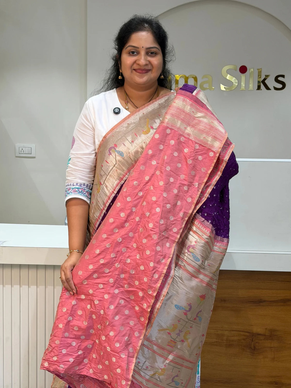 Paithani Bandhani Saree Purple Color