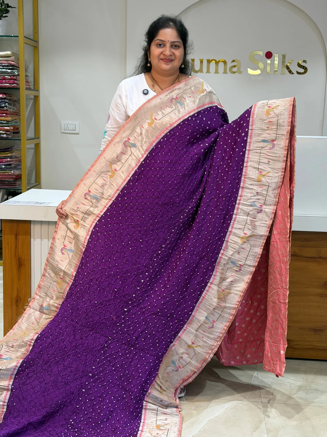 Paithani Bandhani Saree Purple Color