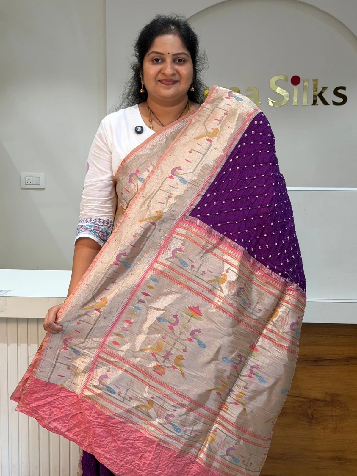 Paithani Bandhani Saree Purple Color