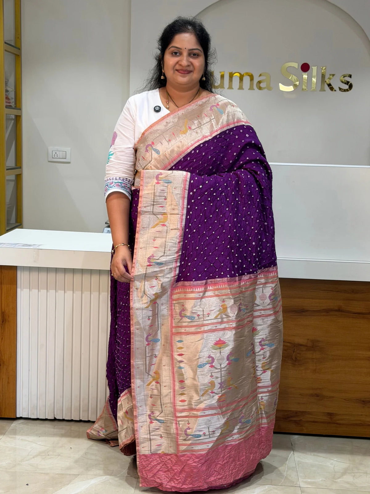 Paithani Bandhani Saree Purple Color