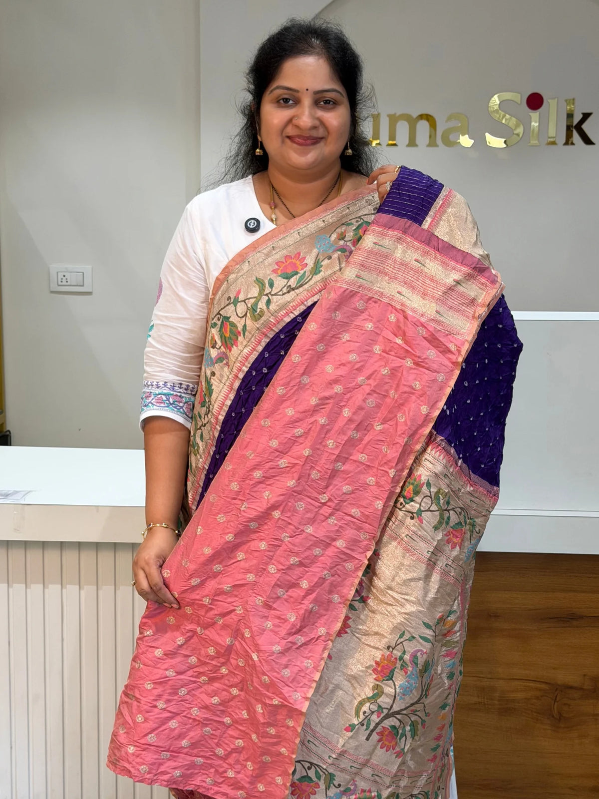 Paithani Bandhani Saree Violet Color