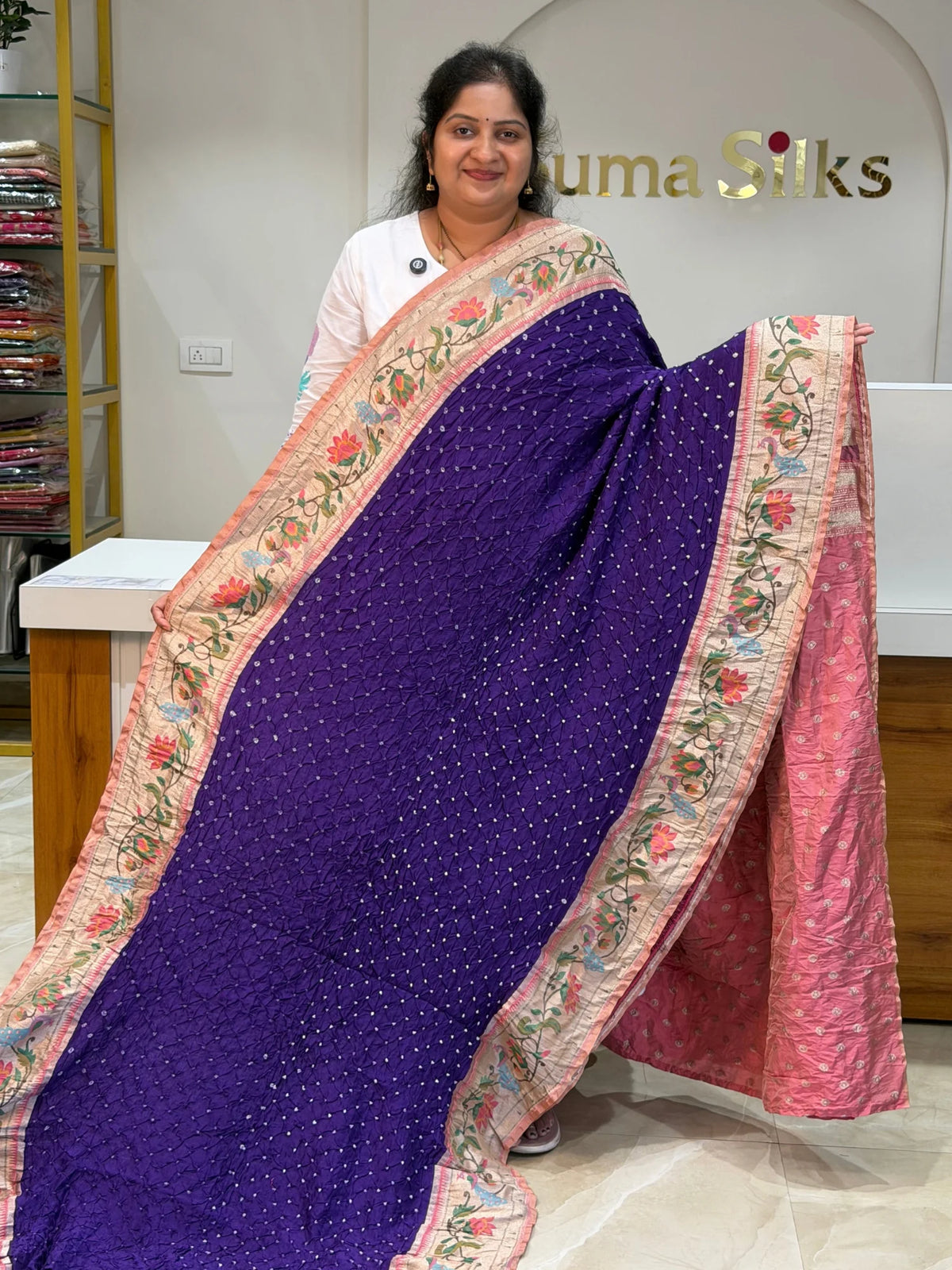 Paithani Bandhani Saree Violet Color