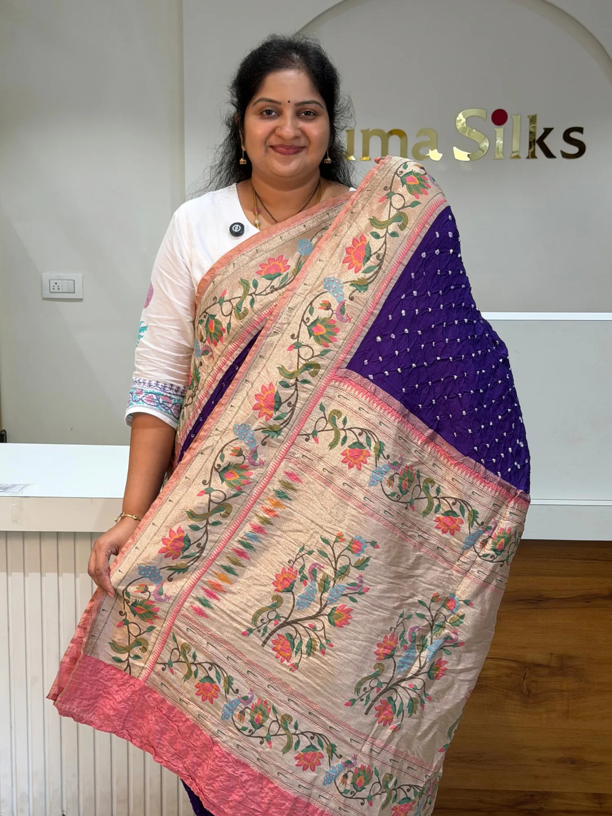 Paithani Bandhani Saree Violet Color