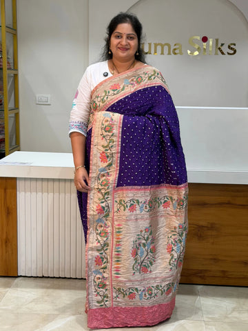 Paithani Bandhani Saree Violet Color