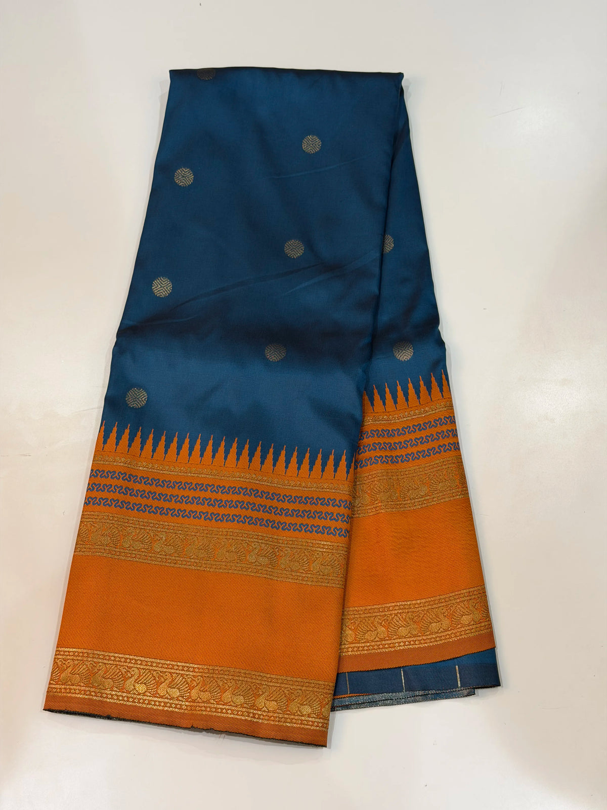Semi Gadwal Saree - Peacock Blue Color