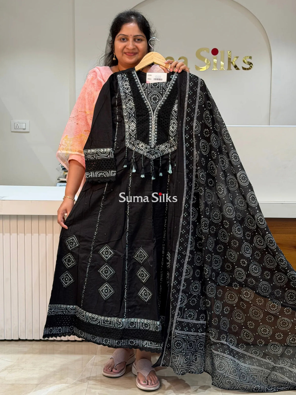 Premium Cotton Applique and Crochet Lace Work Anarkali Readymade Suit Set