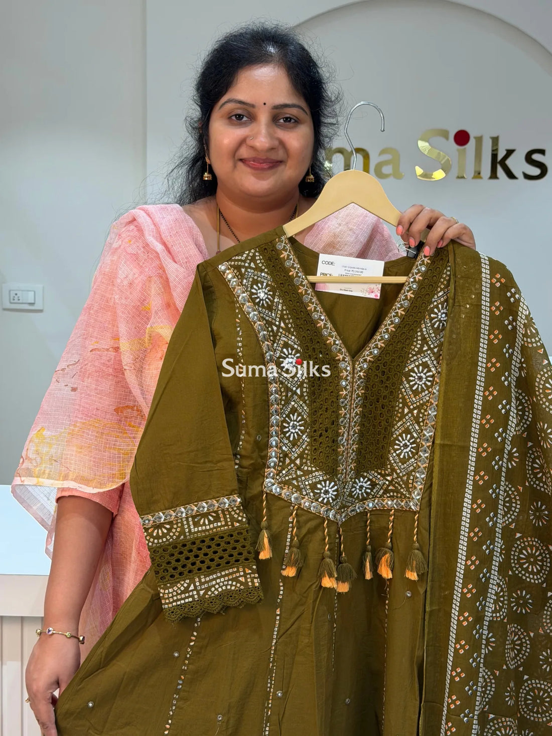 Premium Cotton Applique and Crochet Lace Work Anarkali Readymade Suit Set