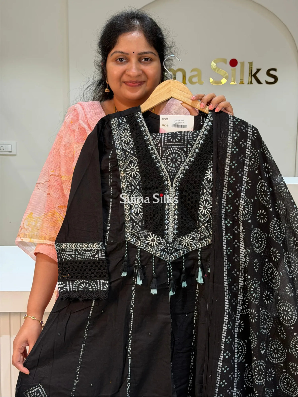 Premium Cotton Applique and Crochet Lace Work Anarkali Readymade Suit Set