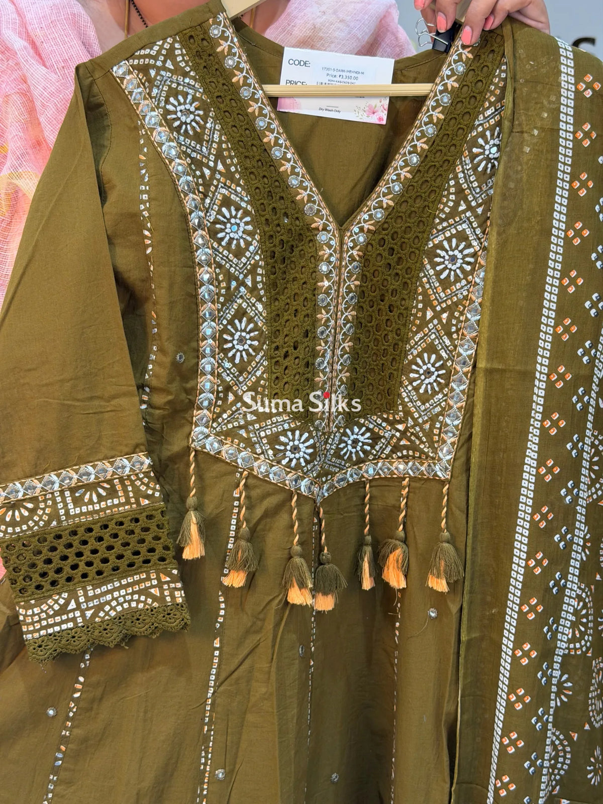 Premium Cotton Applique and Crochet Lace Work Anarkali Readymade Suit Set