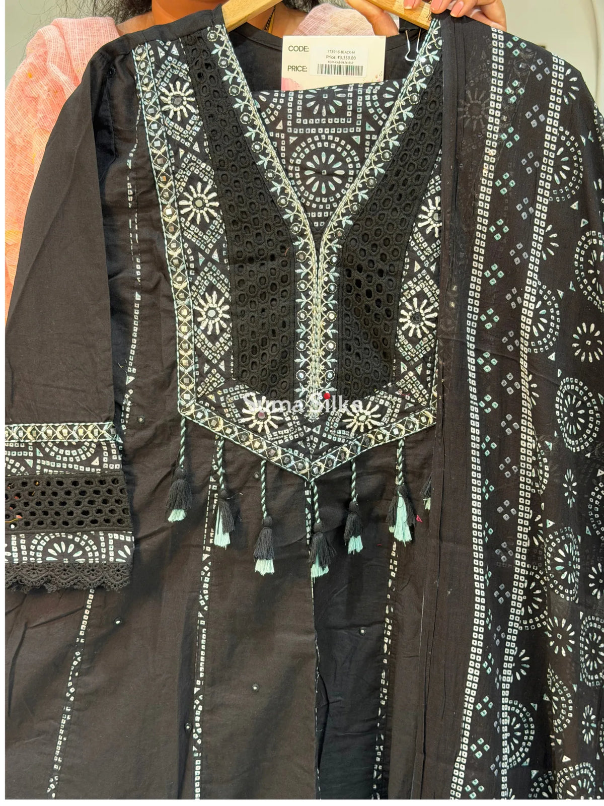 Premium Cotton Applique and Crochet Lace Work Anarkali Readymade Suit Set