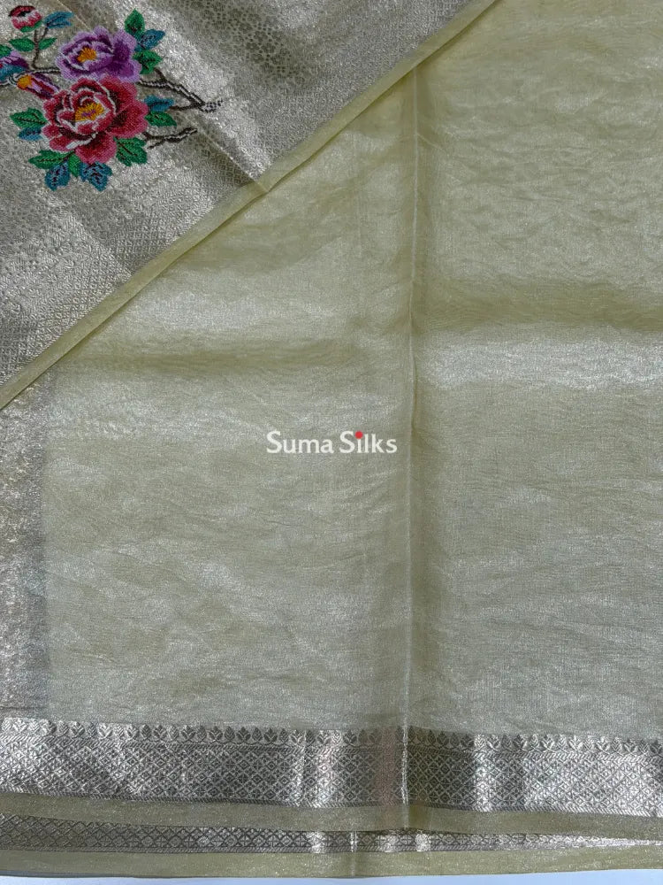 Pure Banarasi Tissue Petit Point Work Gold