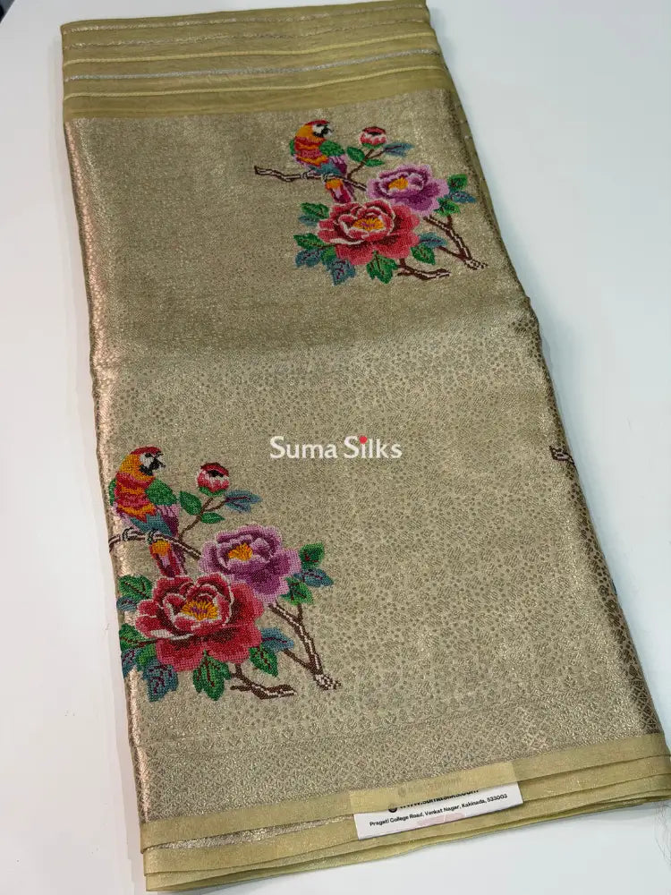 Pure Banarasi Tissue Petit Point Work Gold