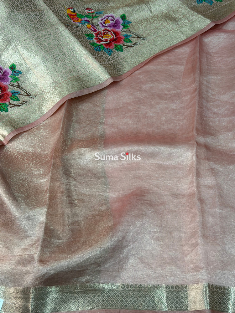 Pure Banarasi Tissue Petit Point Work Onion