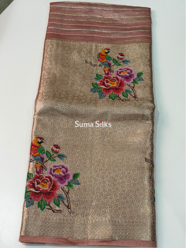 Pure Banarasi Tissue Petit Point Work Onion