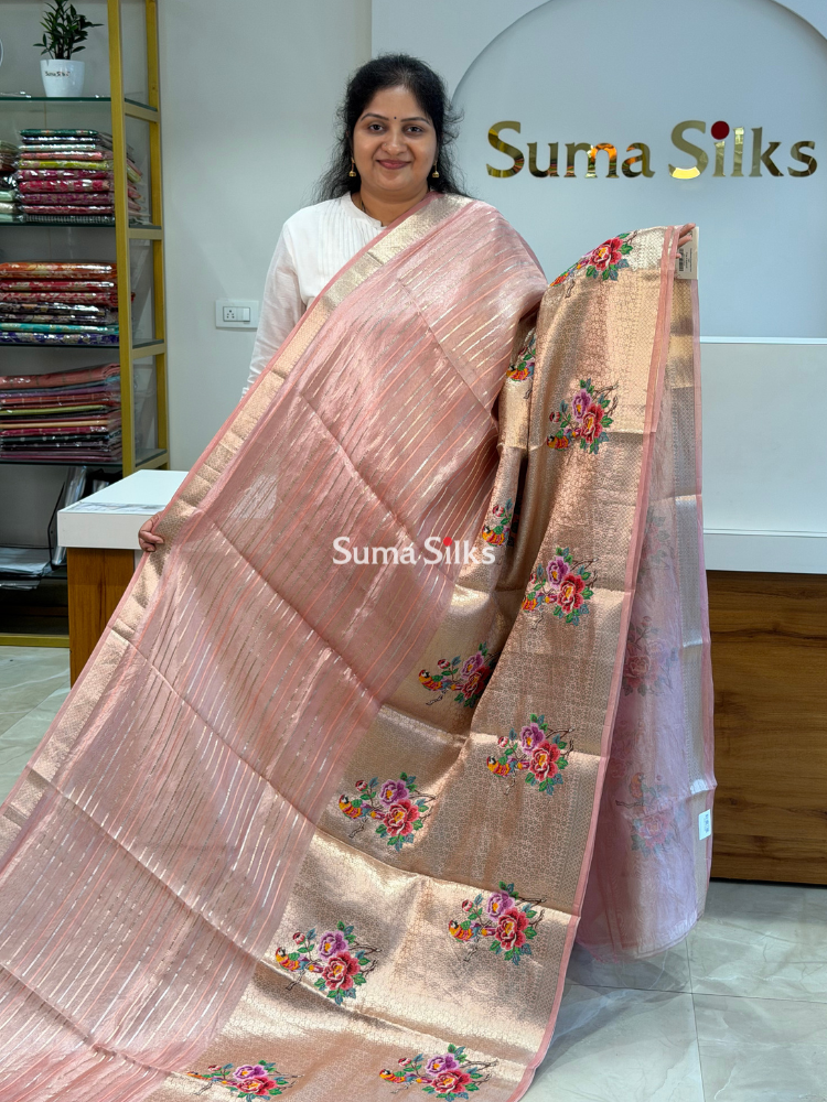 Pure Banarasi Tissue Petit Point Work Onion