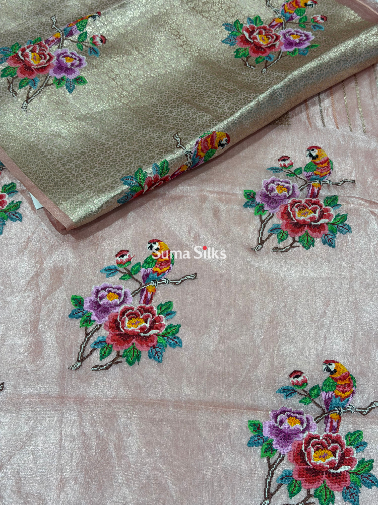 Pure Banarasi Tissue Petit Point Work Onion