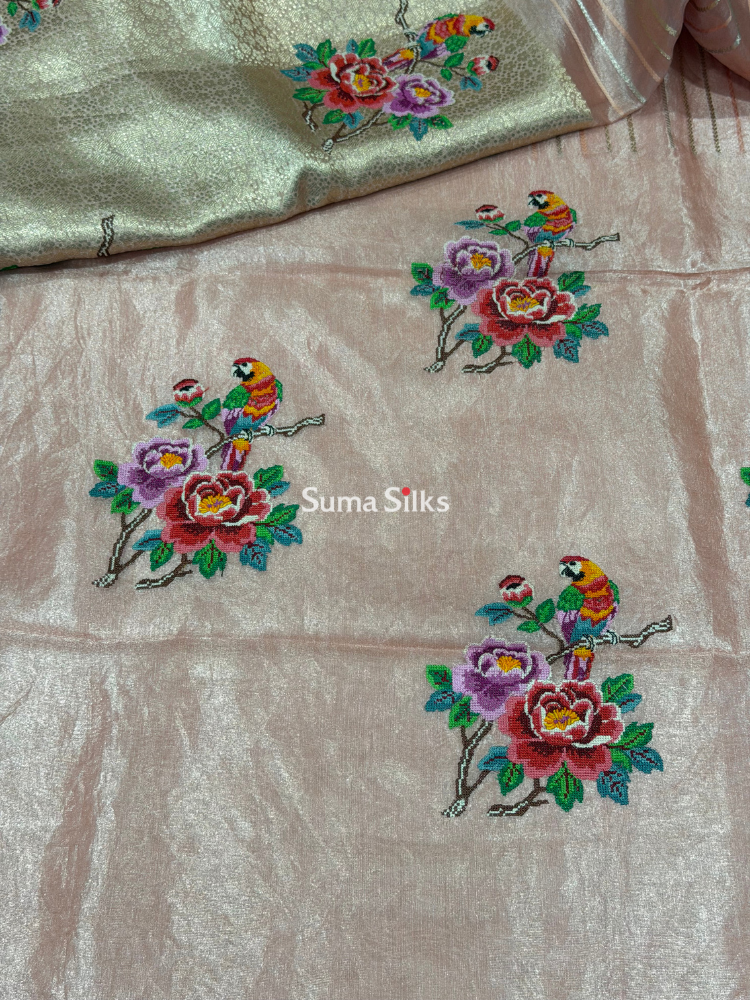 Pure Banarasi Tissue Petit Point Work Onion