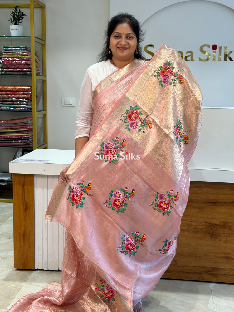 Pure Banarasi Tissue Petit Point Work Onion