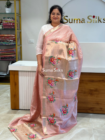 Pure Banarasi Tissue Petit Point Work Onion
