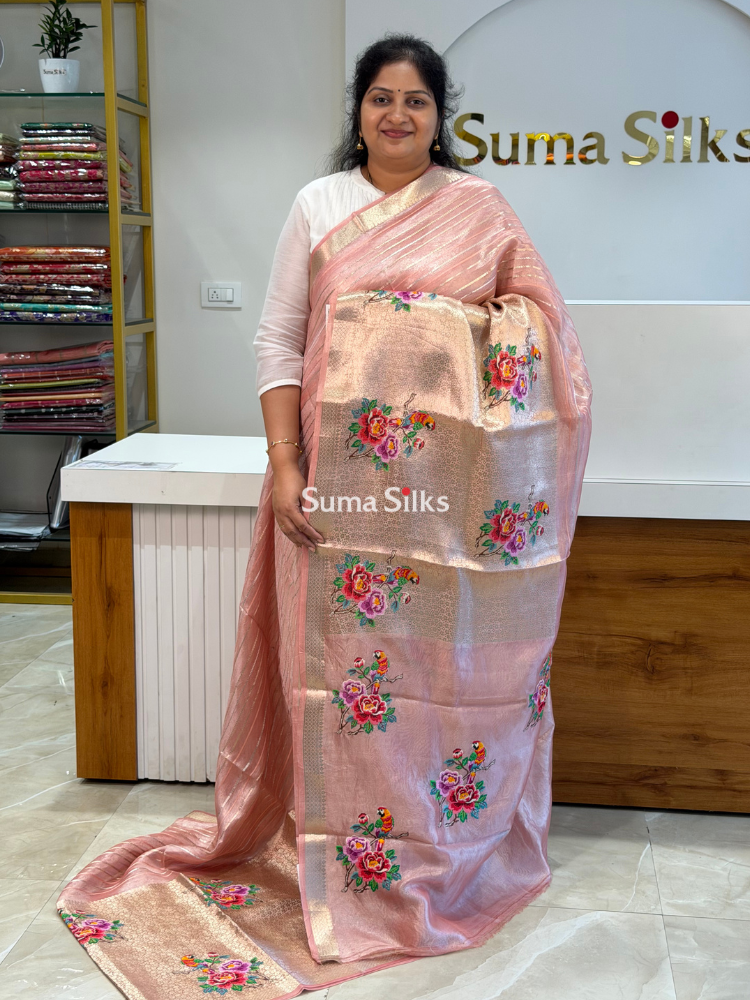 Pure Banarasi Tissue Petit Point Work Onion