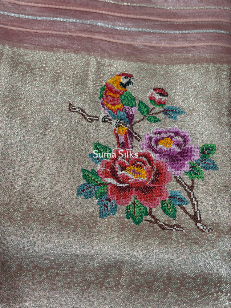 Pure Banarasi Tissue Petit Point Work Onion
