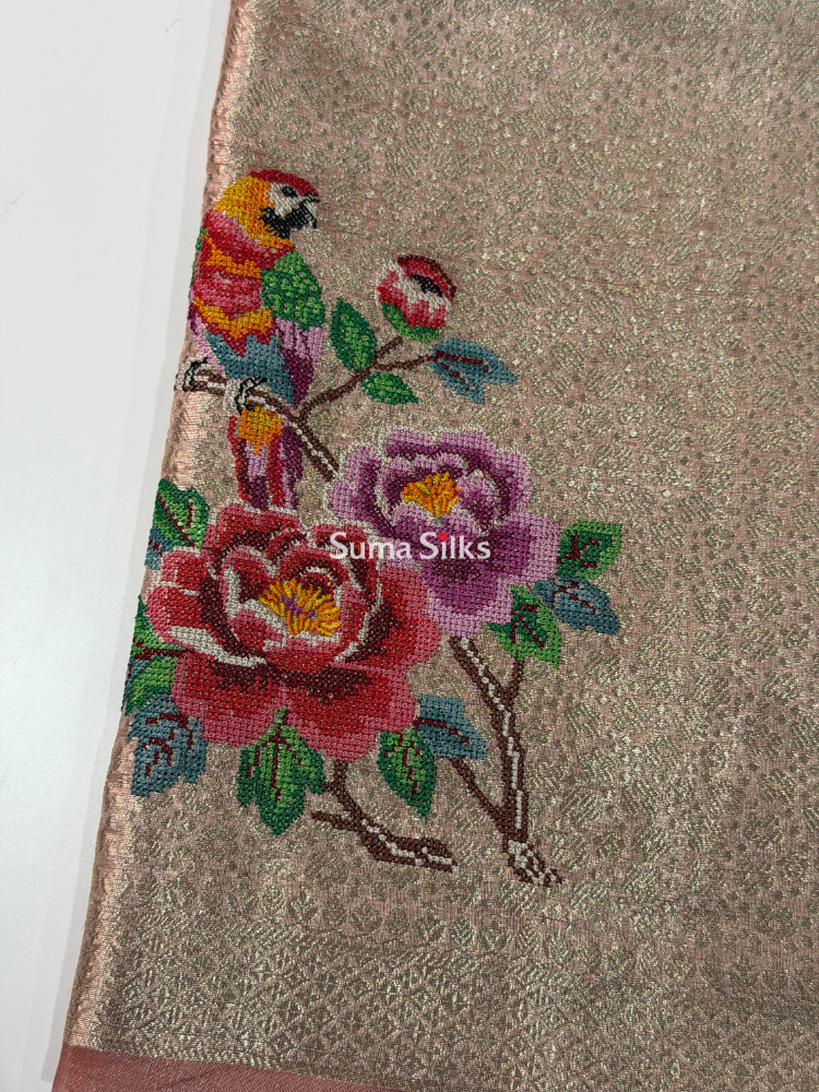 Pure Banarasi Tissue Petit Point Work Onion