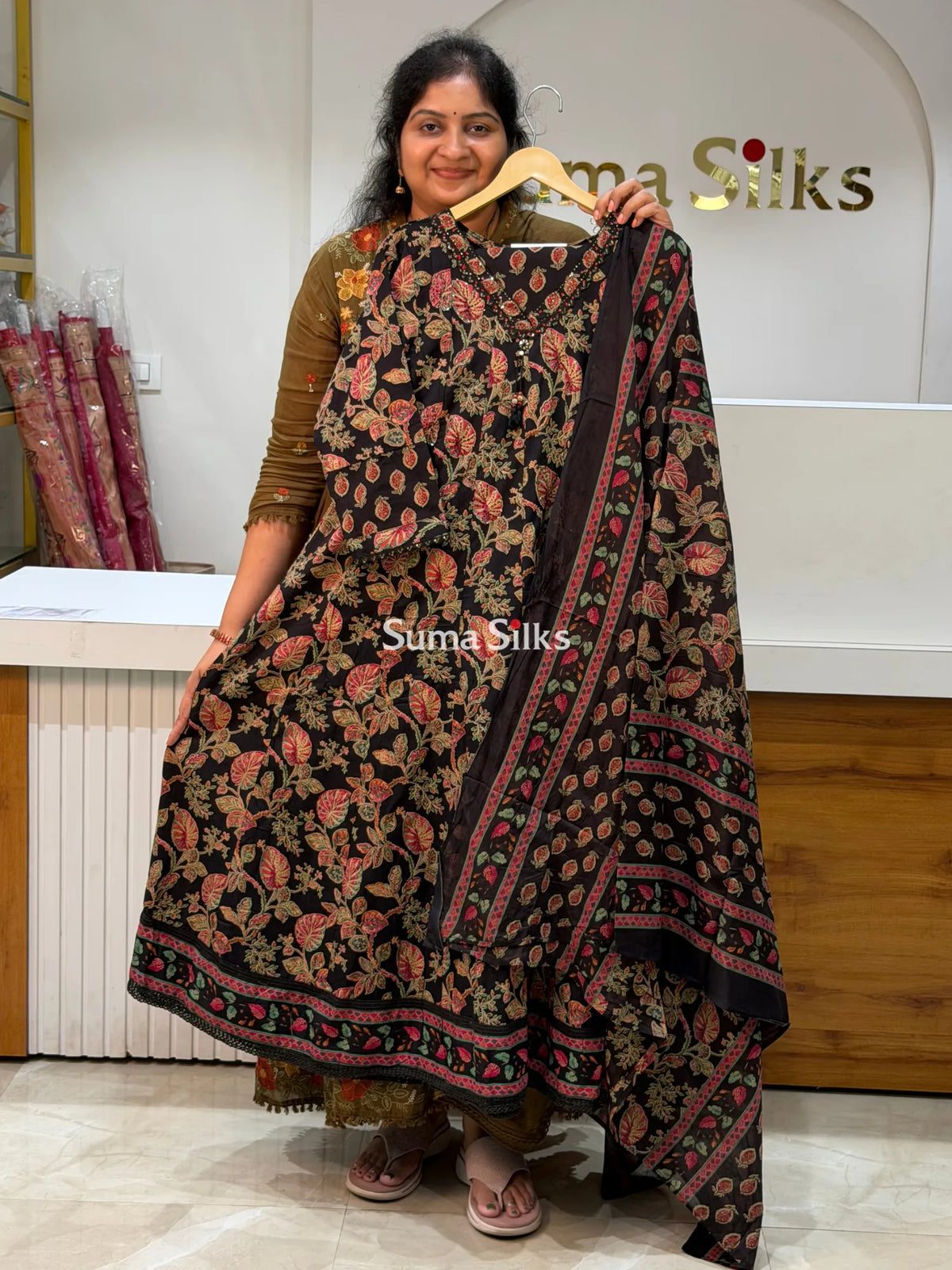 Pure Cotton Anarkali with Floral Prints