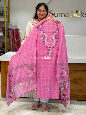 Pure Cotton Checks Dress Material Baby Pink Color