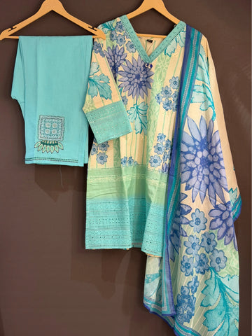 Pure Cotton Digital Print with Cut Work and Embroidery Short Top with Palazzo
