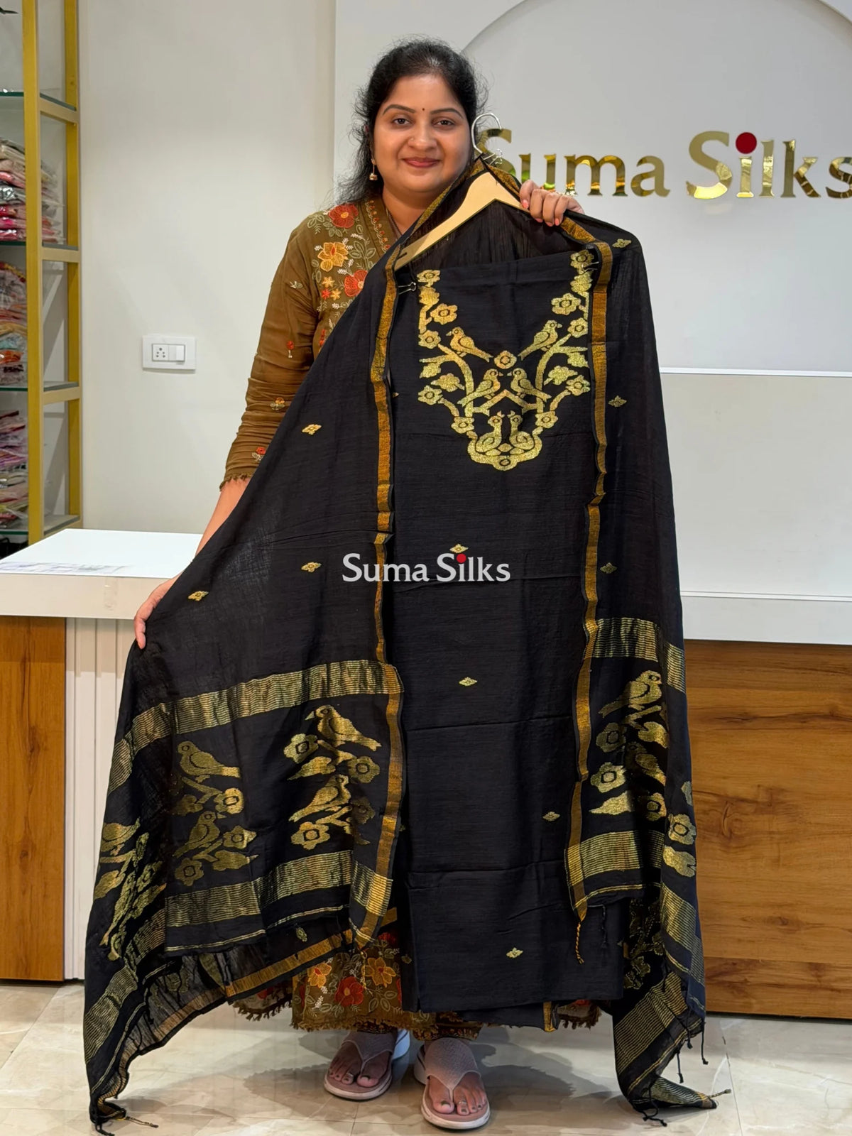 Pure Cotton Jamdani Handloom Collections Neck Pattern Black Color