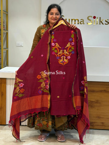 Pure Cotton Jamdani Handloom Collections Neck Pattern Maroon Color