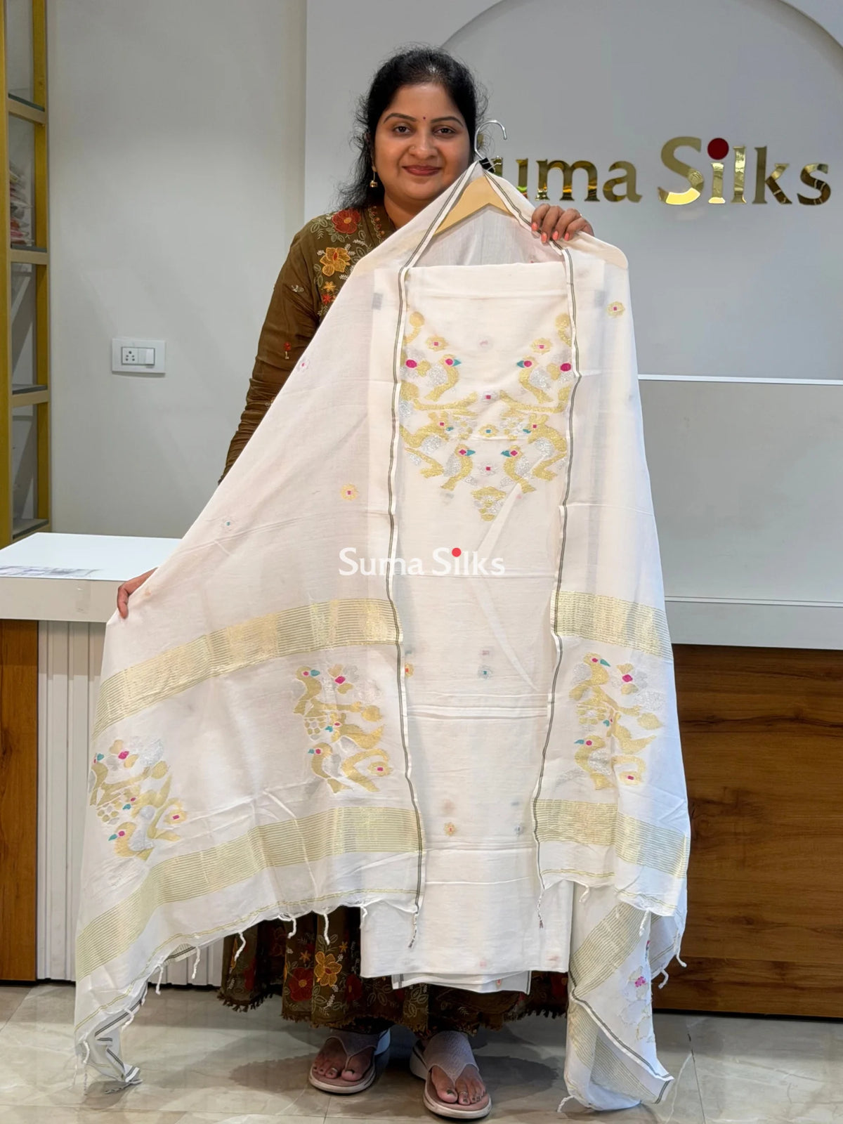Pure Cotton Jamdani Handloom Collections Neck Pattern White Color