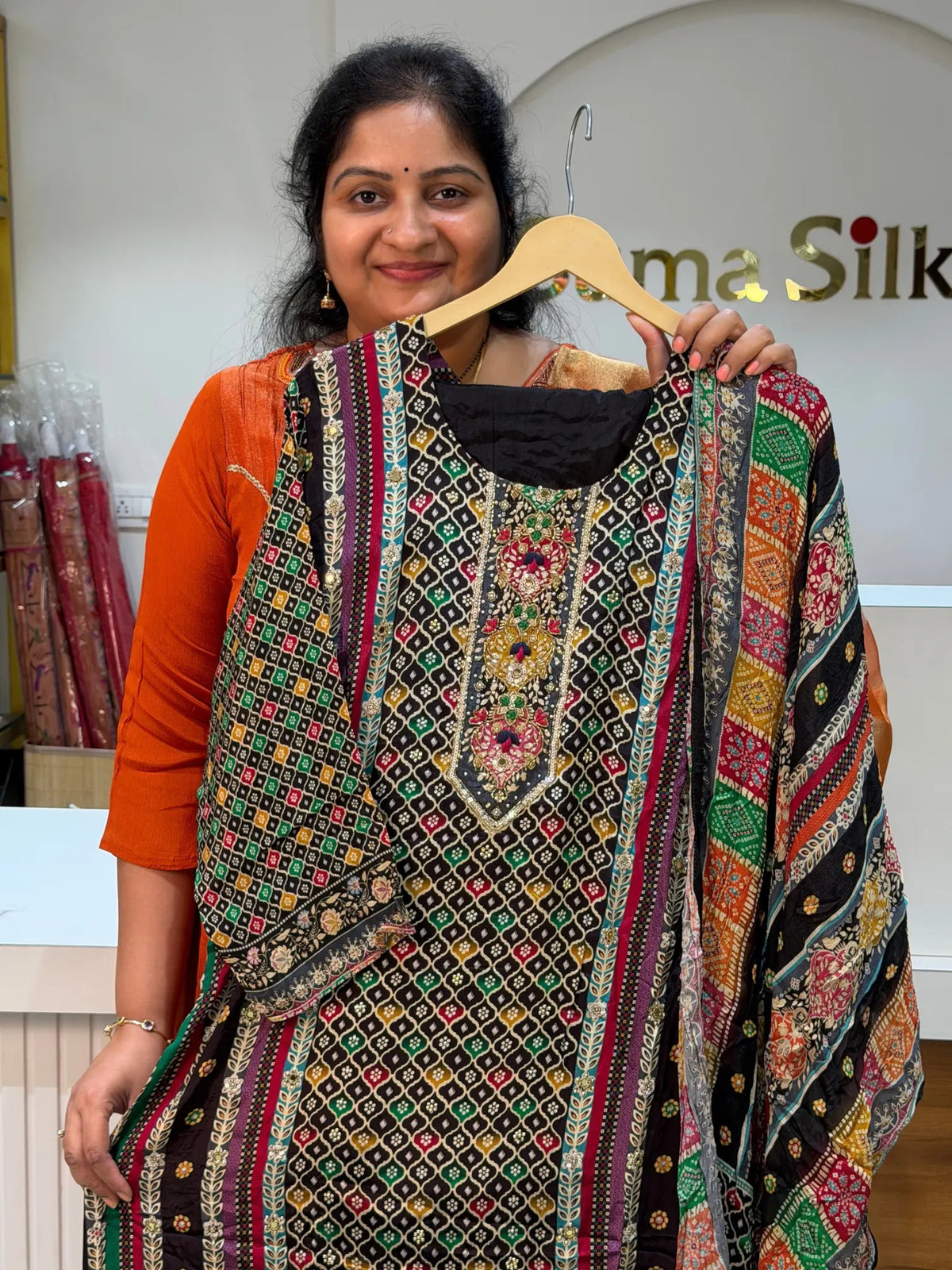 Pure Crepe with Digital Prints and Handwork and Mirror Work Suit Set