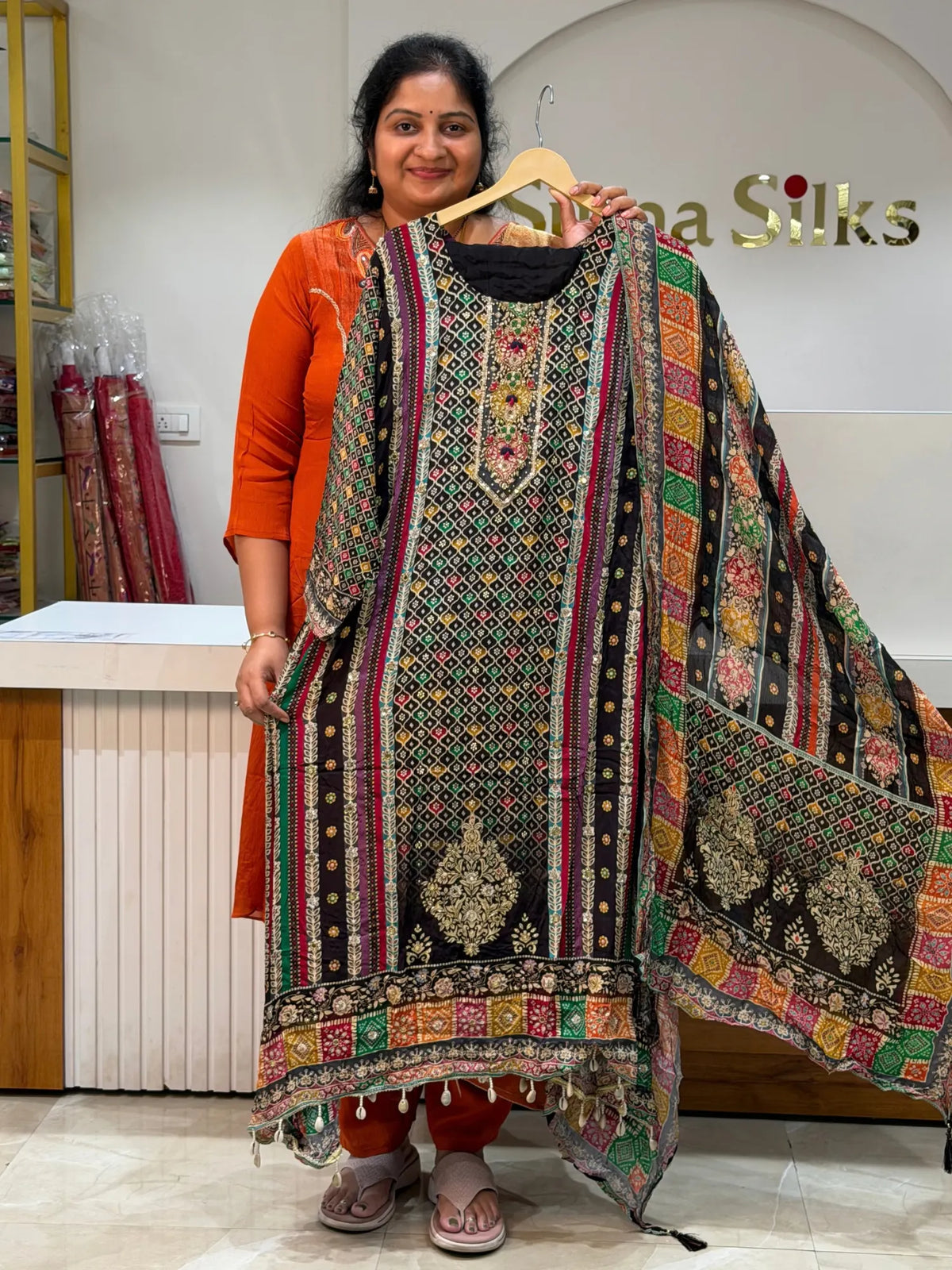 Pure Crepe with Digital Prints and Handwork and Mirror Work Suit Set