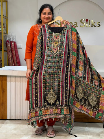 Pure Crepe with Digital Prints and Handwork and Mirror Work Suit Set