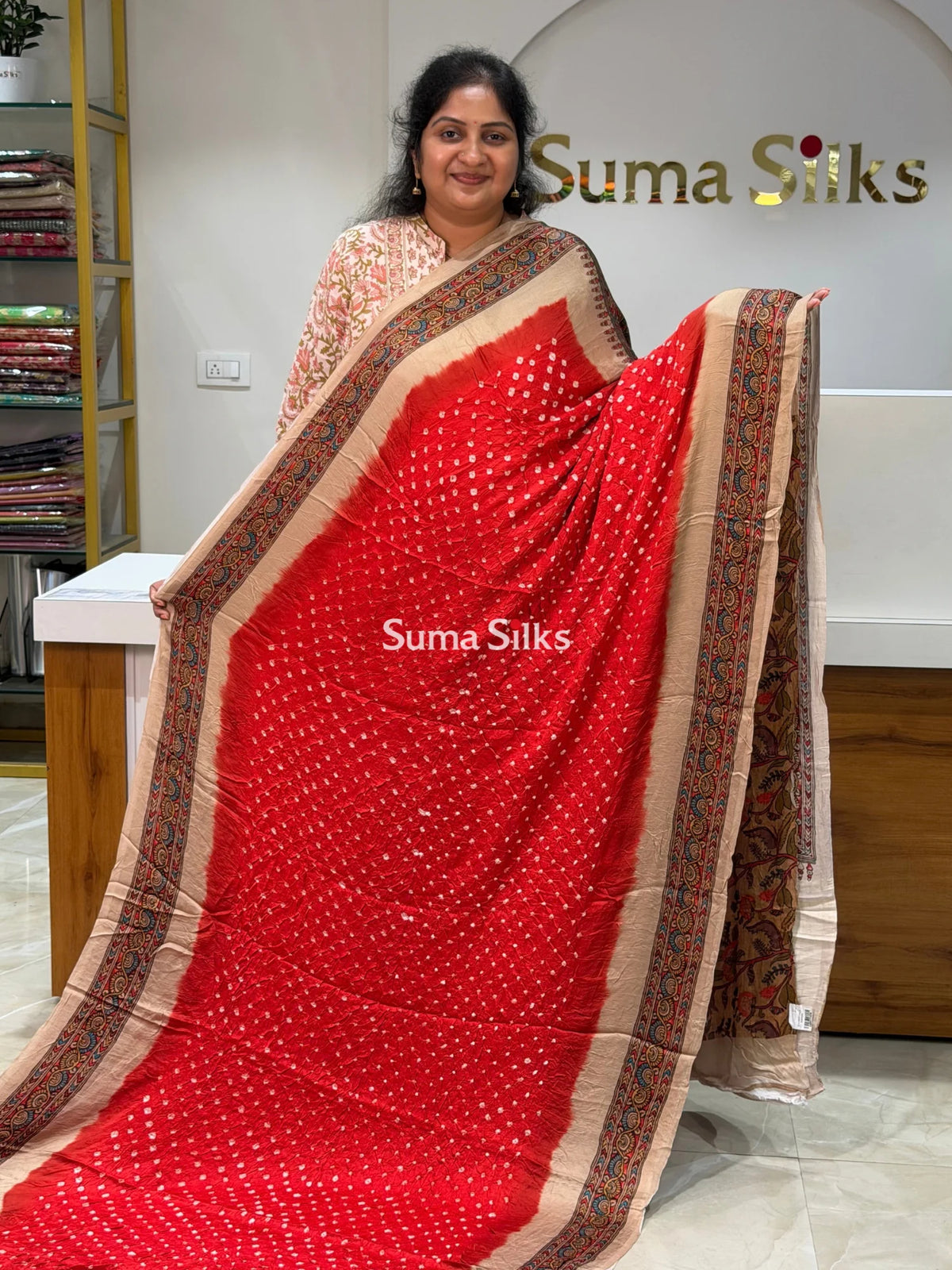Pure Gajji Silk Bandhini Saree Orange Color
