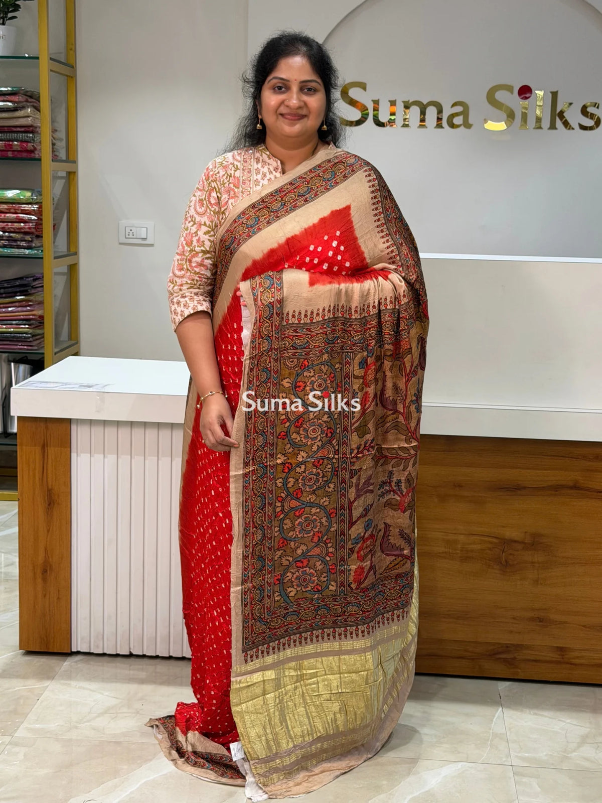 Pure Gajji Silk Bandhini Saree Orange Color