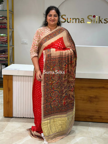 Pure Gajji Silk Bandhini Saree Orange Color