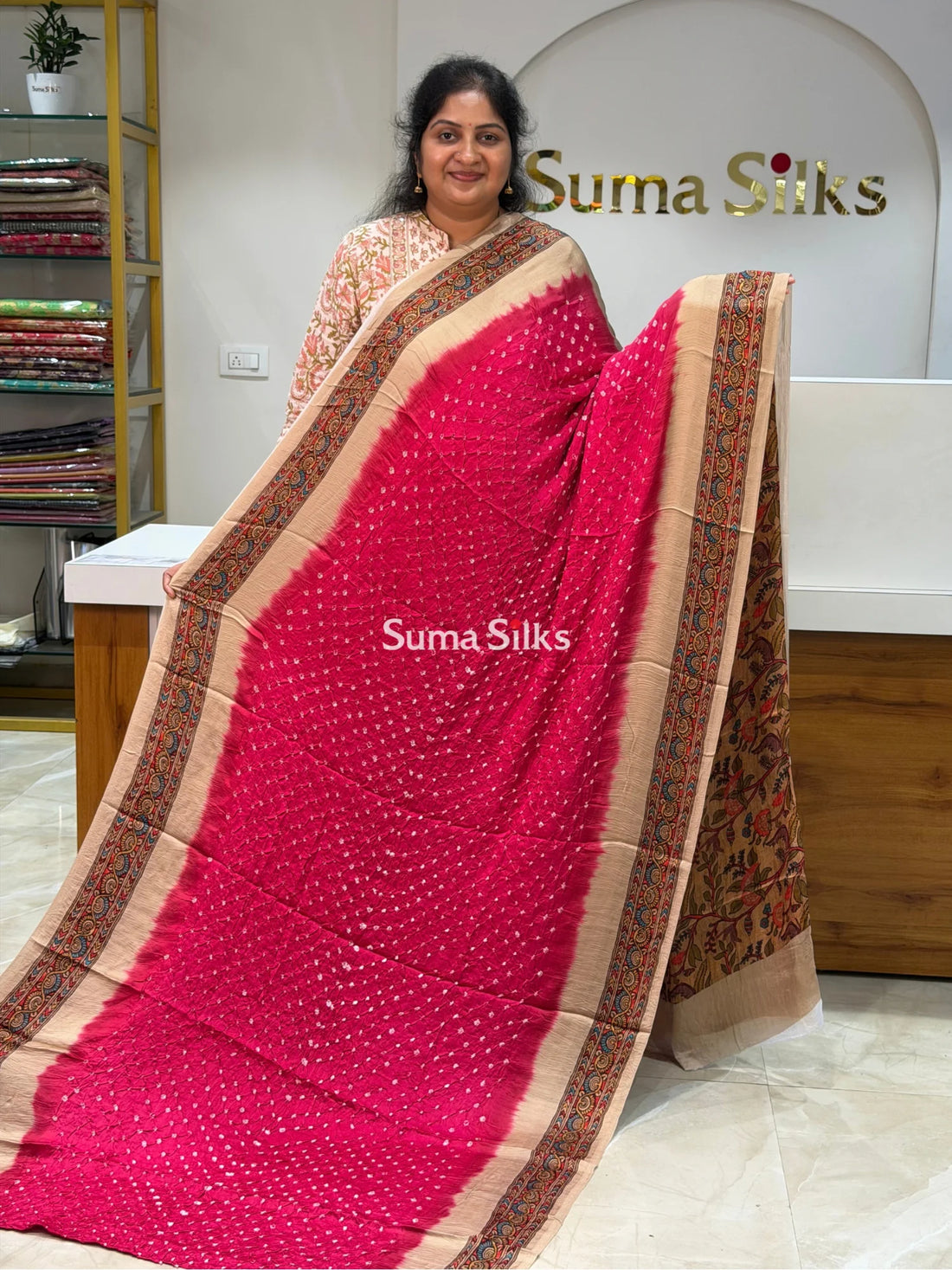 Pure Gajji Silk Bandhini Saree Pink Color