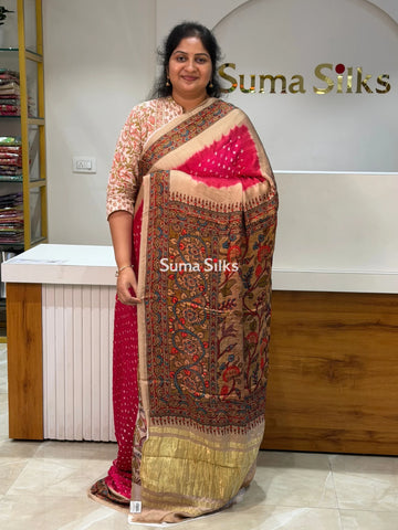 Pure Gajji Silk Bandhini Saree Pink Color