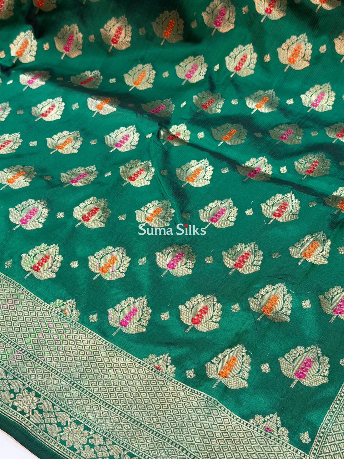 Pure Katan Silk Bottle Green Color